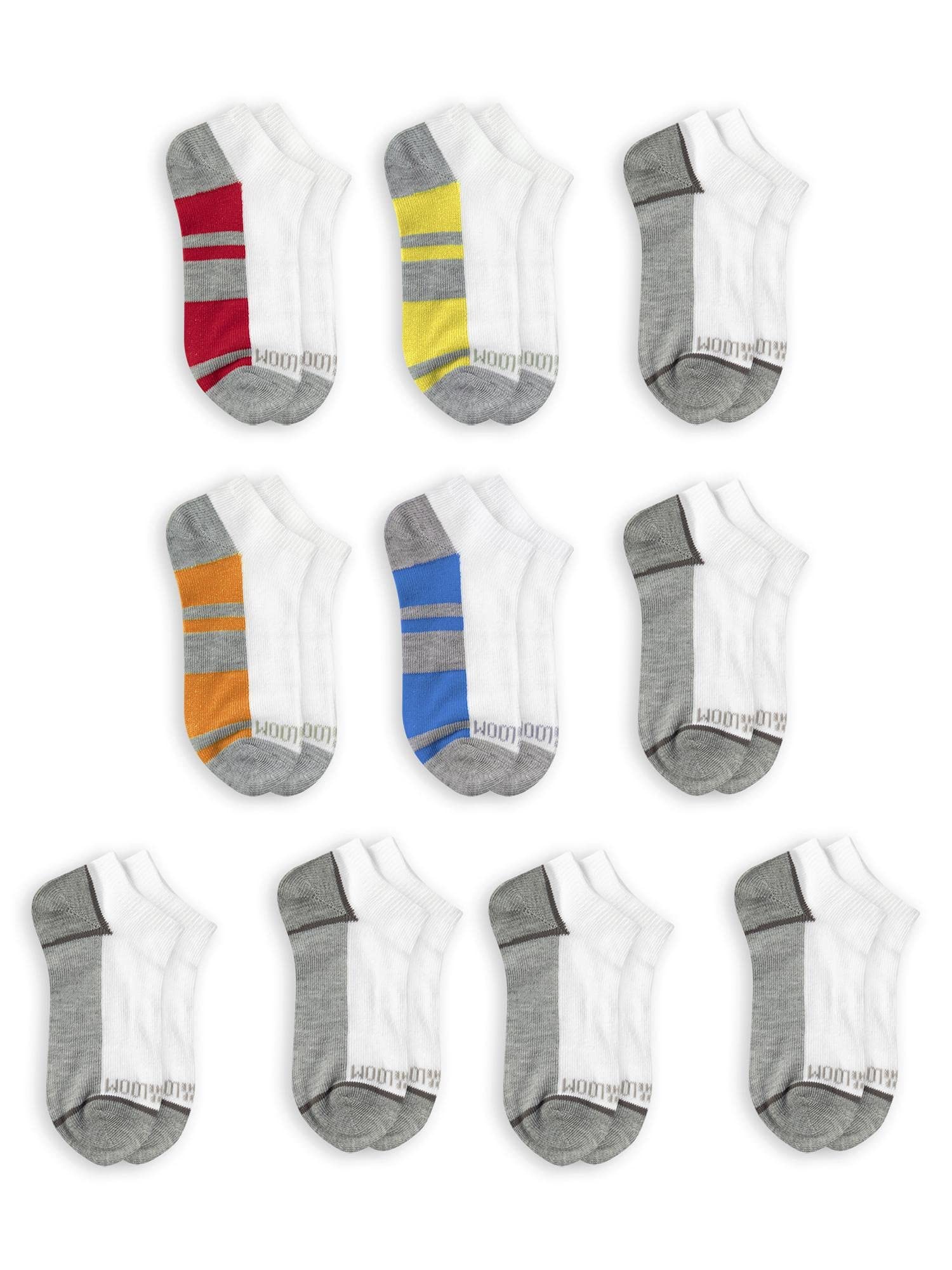 Fruit of the Loom Boys No Show Socks - White Multi, Large - 10 Pair, Comfortable Cotton Blend, Perfect for School & Casu